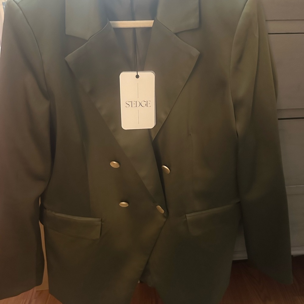 Army green designer sateen blazer - beautiful NWT